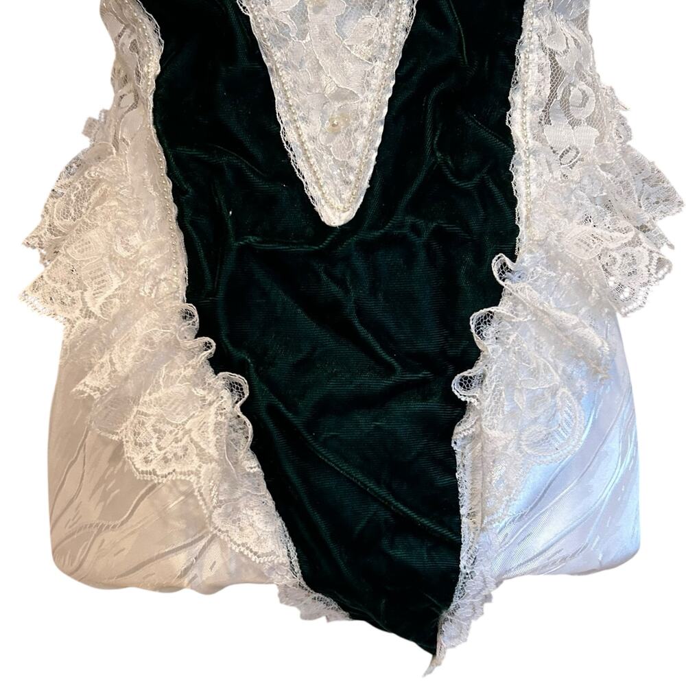 Vintage Green Velvet White Lace Body Suit Womens Sz Medium Goth Romance Coquette - Picture 6 of 16